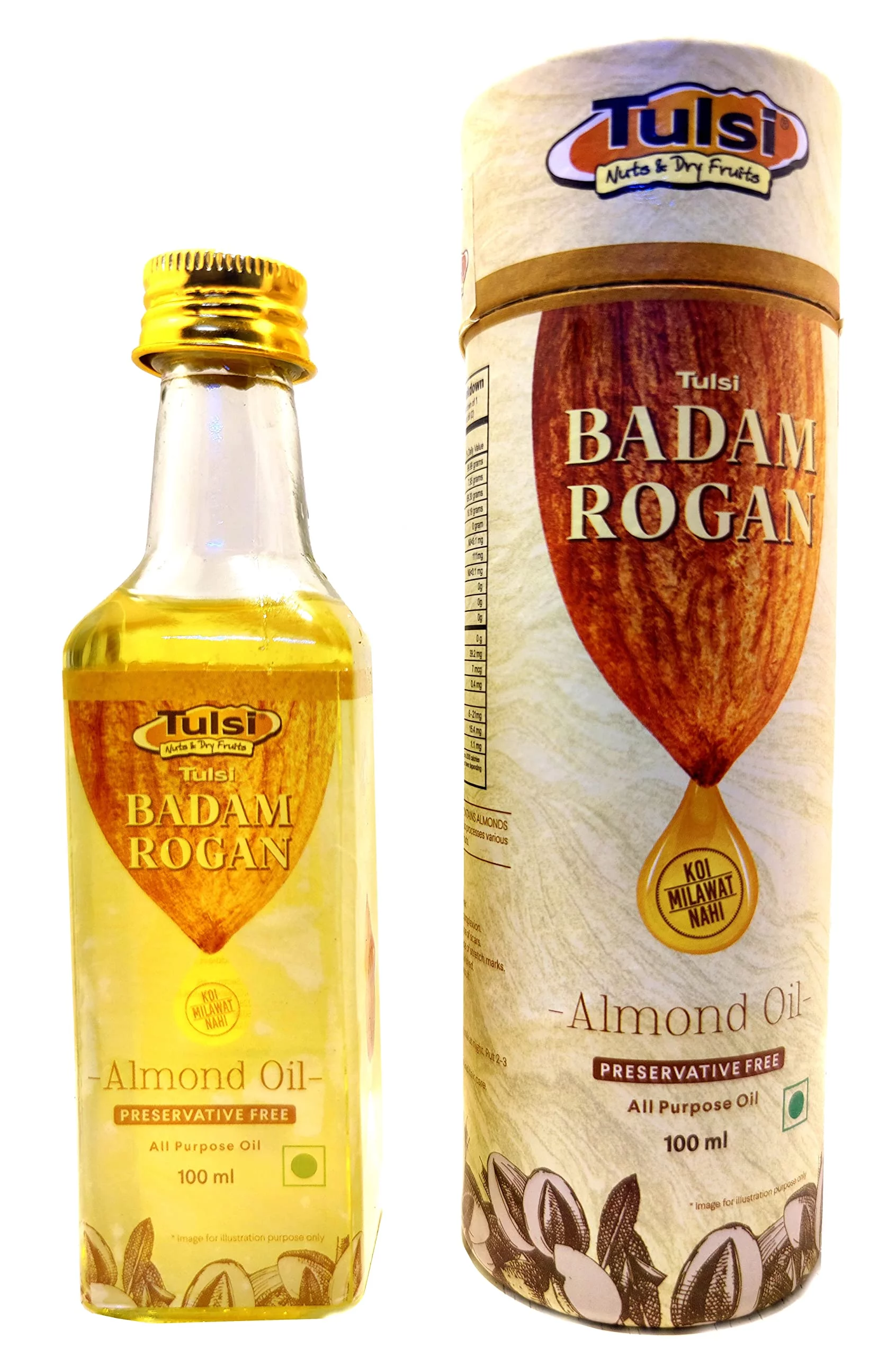 Tulsi Badam Rogan Shirin, Preservative Free Sweet Almond Oil, 100Ml