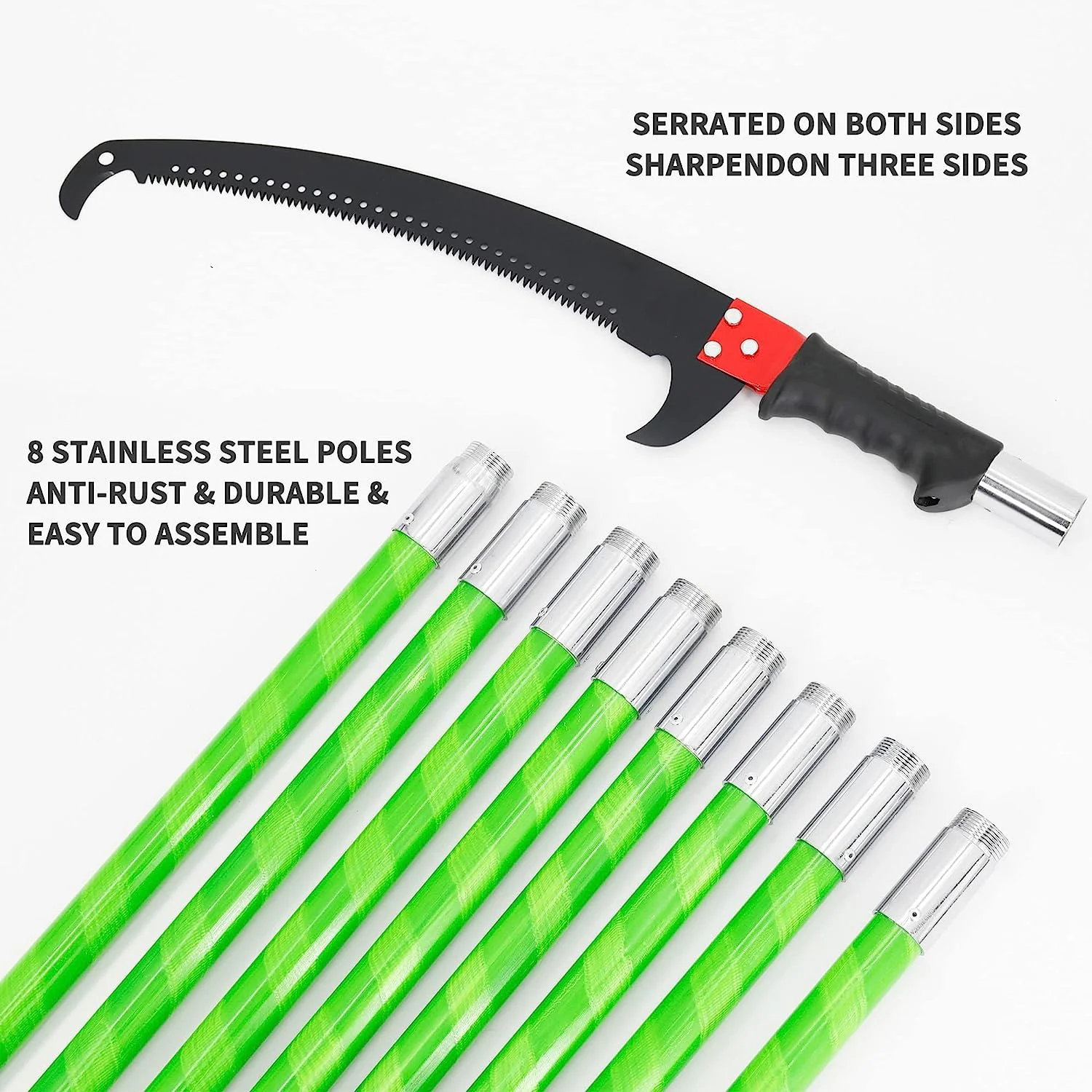 OUWI 26 Foot Tree Pole Pruner Manual Branches Trimmer Extension Cut Tree Branch Garden Tools Loppers Hand Pole Saws (No Scissors Include)