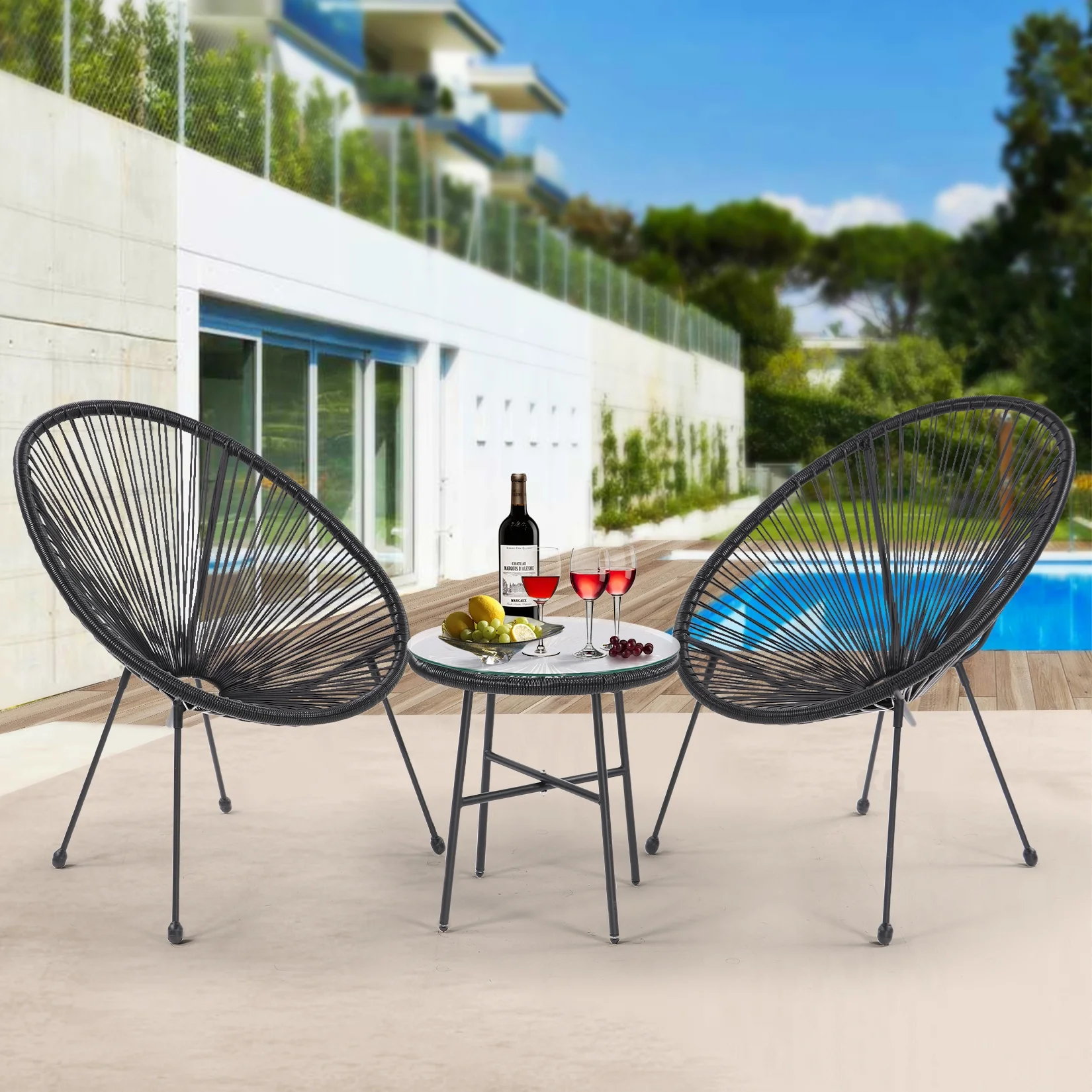 3-Piece Outdoor Furniture, 2 Sets of PE Cane Chair Covers and 1 Set of Coffee Table, Suitable for Garden, Backyard, Balcony or Poolside, Green