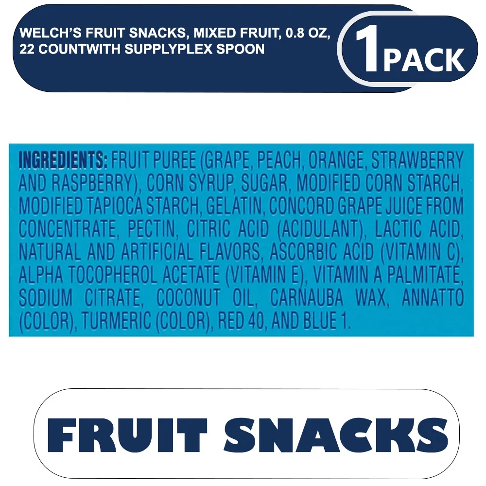 Welch’s Fruit Snacks, Mixed Fruit, 0.8 oz, 22 Count with supplyplex spoon