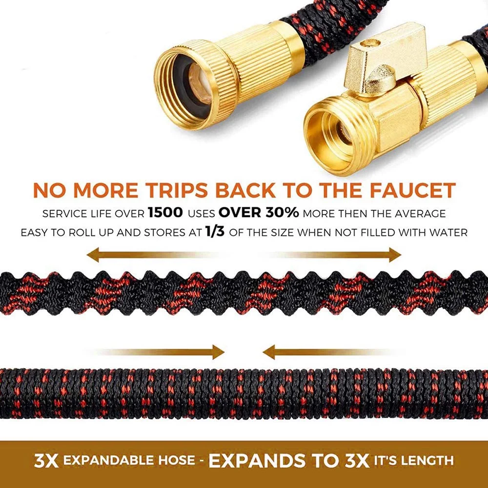 50ft Expandable Garden Hose, Water Hose with 9 Function Nozzle and Durable 4-Layers Latex, Flexible Water Hose with Solid Fittings
