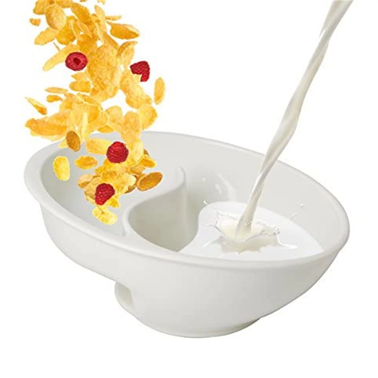 Never Soggy Cereal Bowl Keeps Cereal Fresh & Crunchy Stackable Divided Bowl with Spiral Slide Design Built-in Grip, White