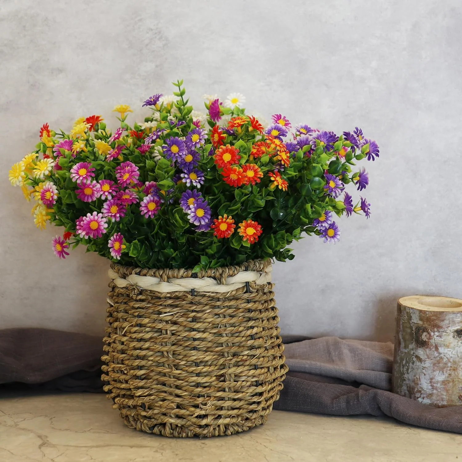 10 Bundles Artificial Daisies Flowers Outdoor, UV Resistant Fake Foliage Greenery Faux Plants Shrubs Plastic Bushes for Indoor Outside Window Box Hanging Planter Farmhouse Decor (5 Colors Mixed)