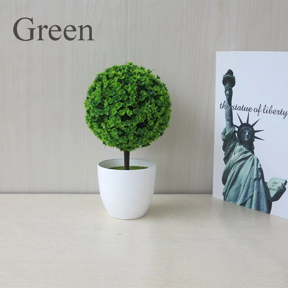 Garden Artificial Flowers Fake Colorful Bonsai Potted Plants Pot Culture Ball Tree GREEN