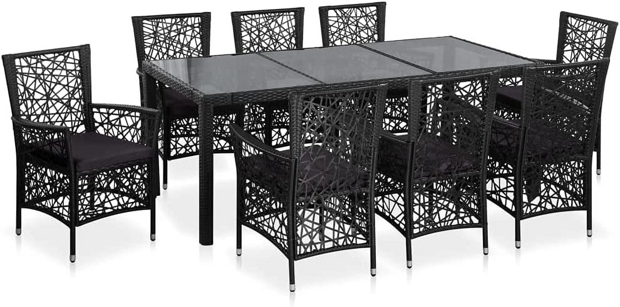 9 Piece Patio Dining Set Poly Rattan Black 77.2kg/169.84ib Outdoor Furniture Sets