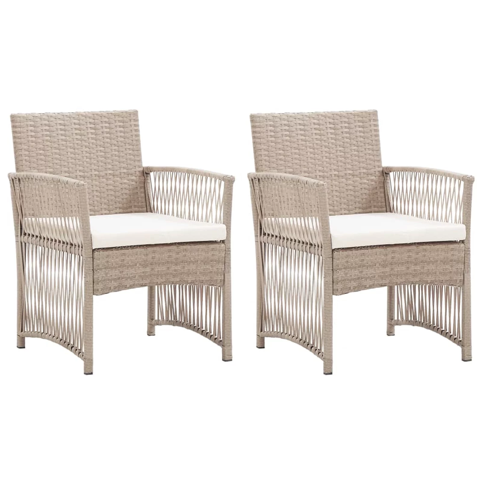 Anself Patio Armchairs with Cushions 2 pcs Beige Poly Rattan