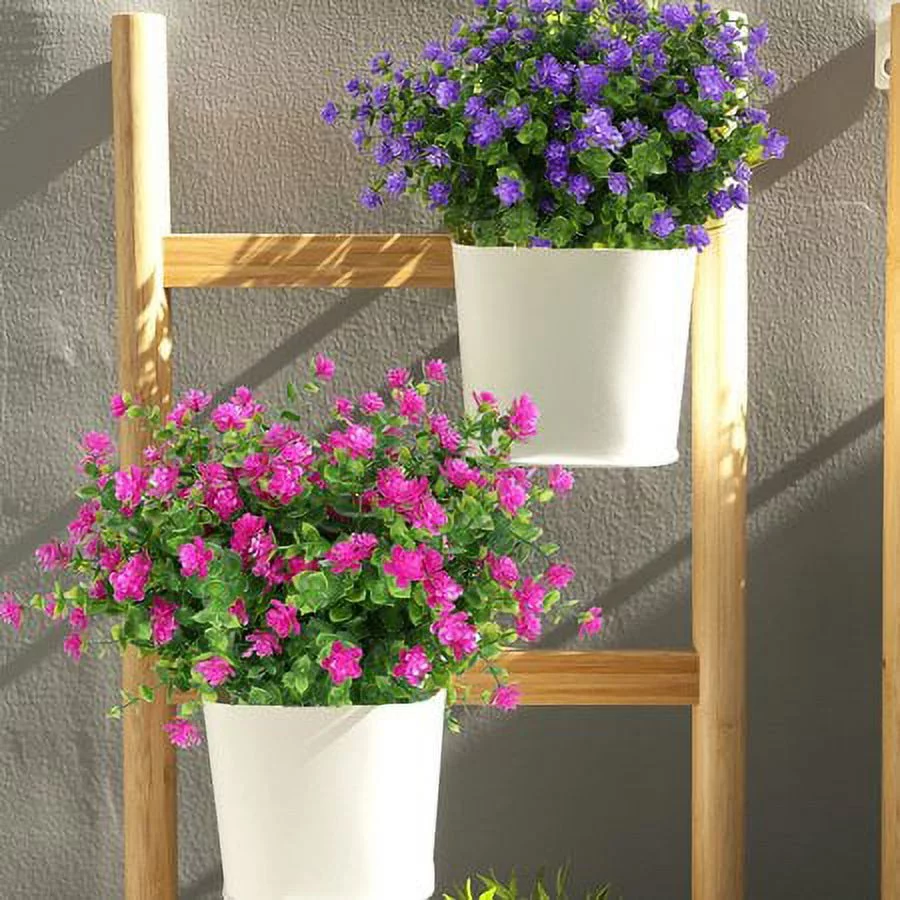 Morttic 6 Bundles Artificial Flowers, Outdoor UV Resistant Fake Flowers Plastic Greenery Shrubs Plants for Floral Arrangement, Hanging Baskets, Home Garden Decor (Fuchsia)