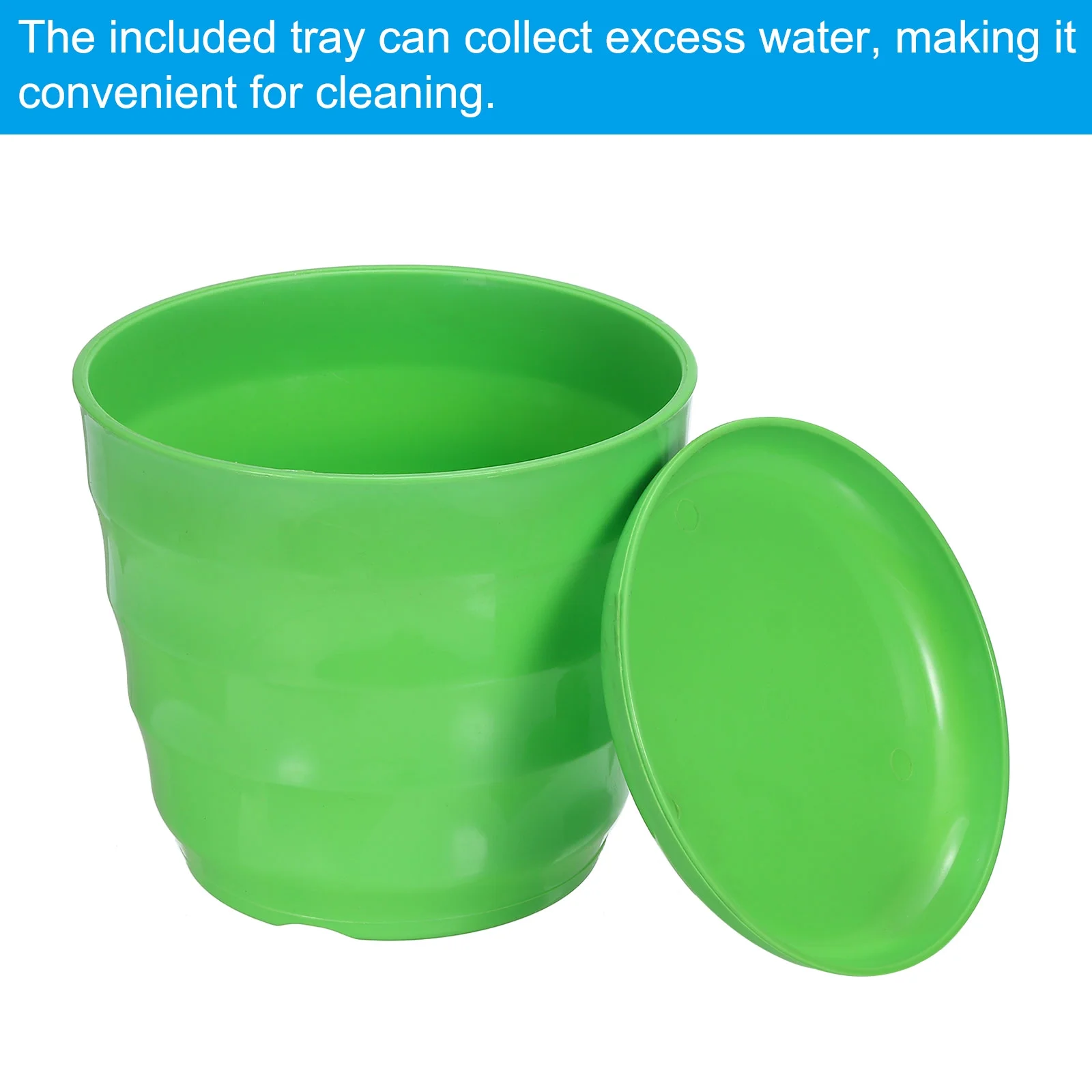 Uxcell 6 Inch Plastic Plant Pots Flower Planters with Drainage Holes and Tray, Green 5 Pack