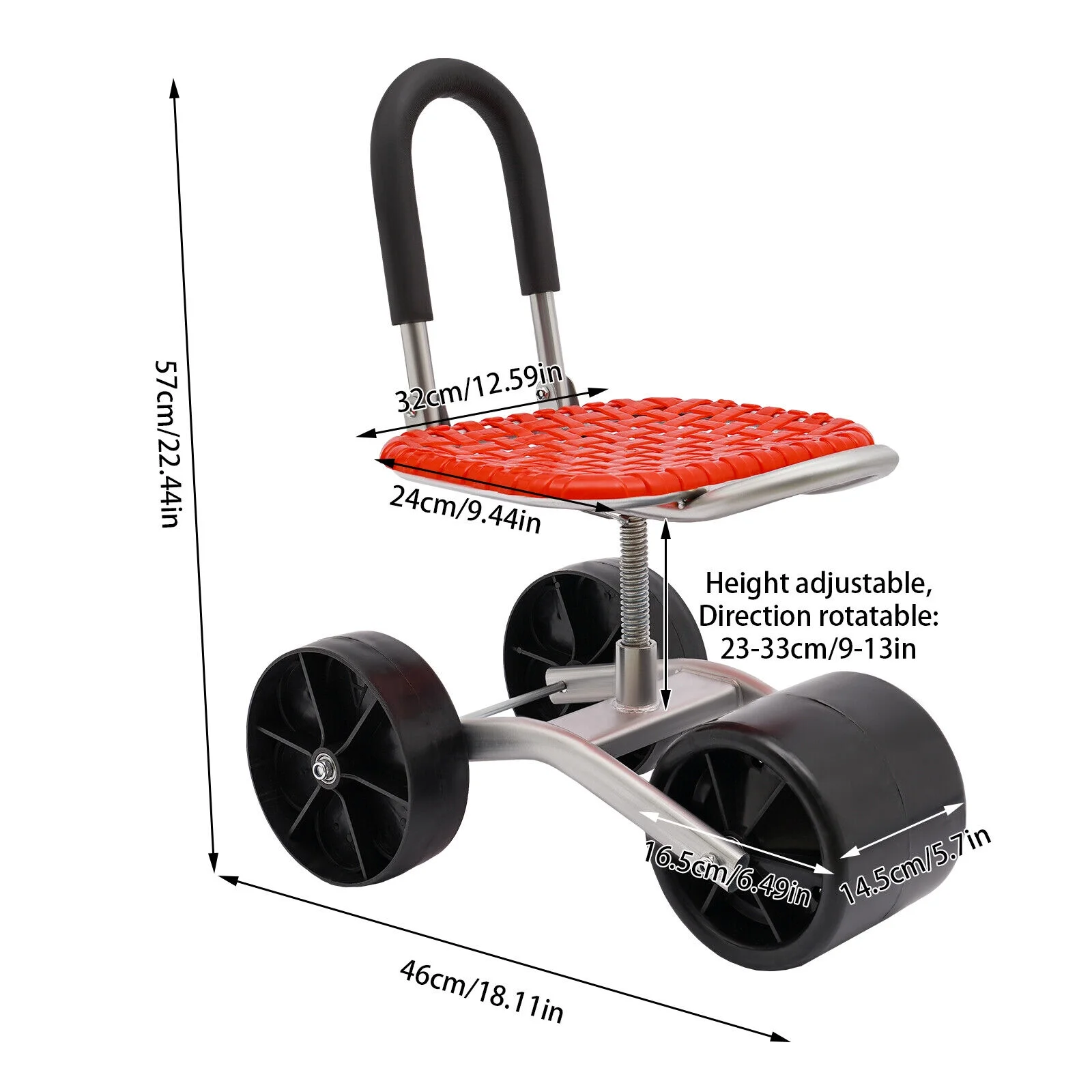 Height Adj. 360° Rotates Gardening Seats W/3 Rolling Wheels Stool Kneeling Pad