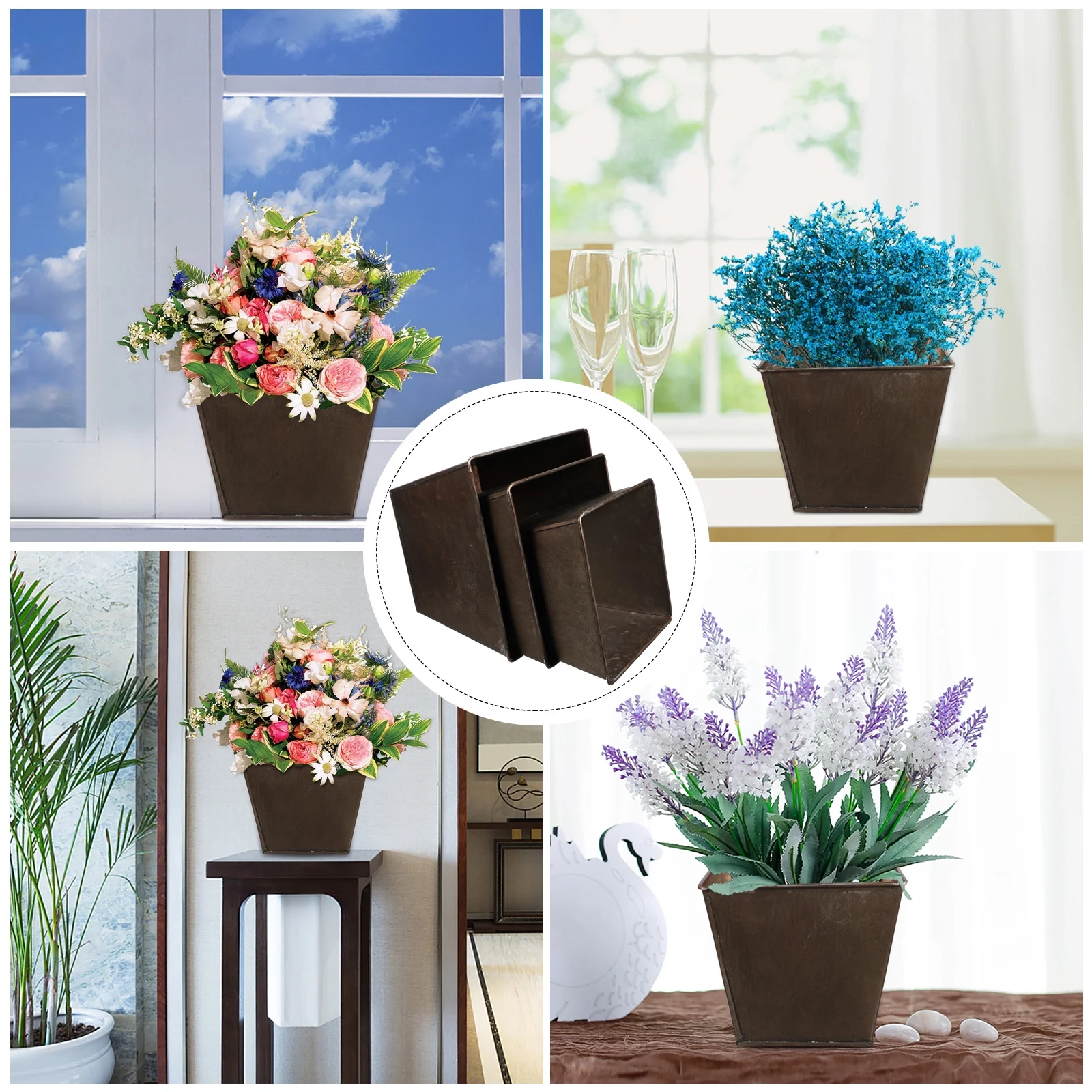 Guichaokj 3pcs Square Creative Plant Pot Home Garden Planter Antique Iron Flower Bucket