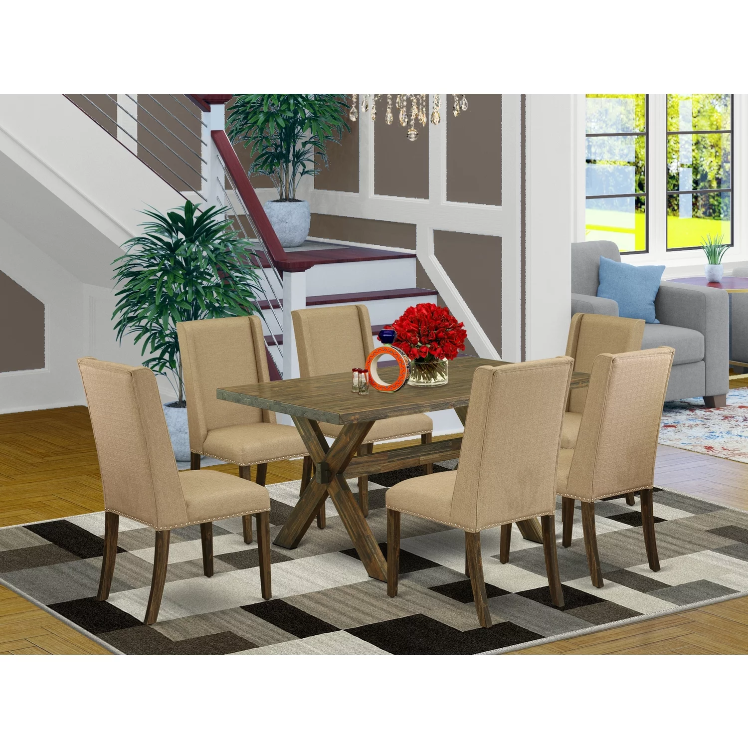 East West Furniture X027CE215-9 - 9-Piece Rectangular Dining Table Set - 8 Parson Chairs and a Rectangular Dining Table Hardwood Frame