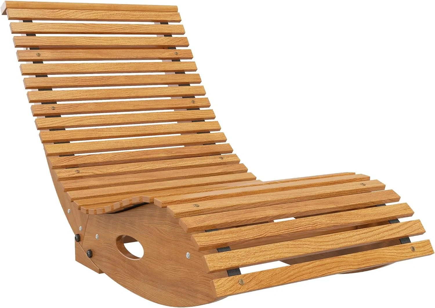 Outsunny Outdoor Rocking Chair with Slatted Seat and High Back, Wooden Rocking Chair with S Shape, Rocking Patio Chair for Backyard, Garden, Teak