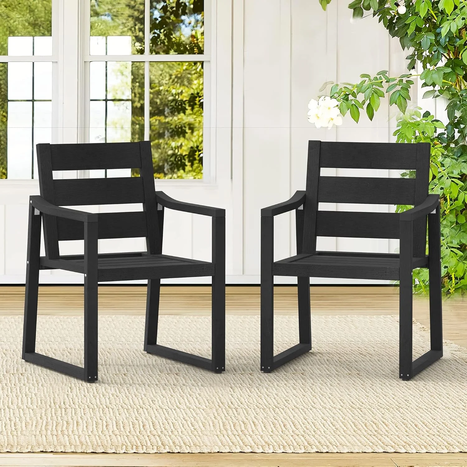 Dycanpo Outdoor Dining Chairs Set of 2, 350LBS, Patio Dining Chairs with Armrest, All Weather Outdoor Kitchen Chairs with Square Frame Legs for Outdoor Indoor, Lawn, Garden, Backyard, Black