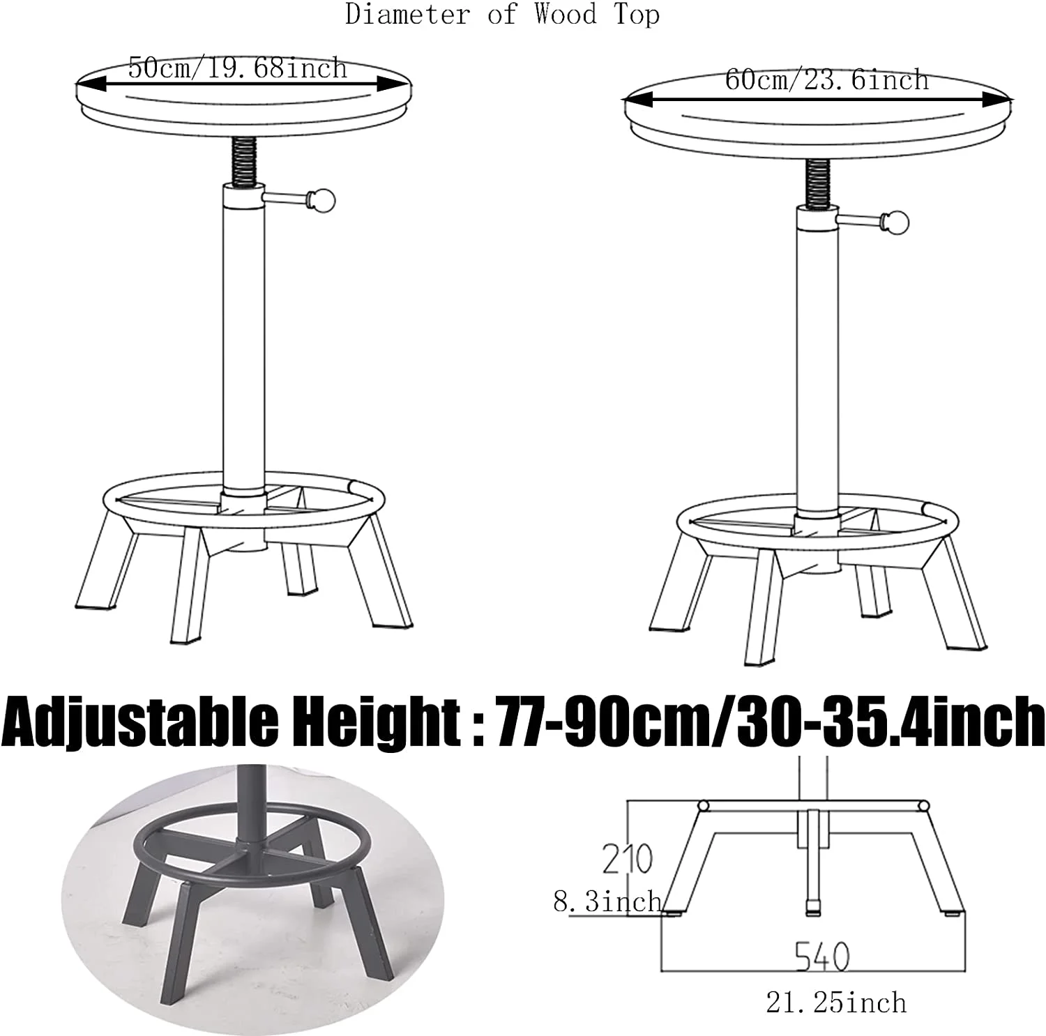MQLIFEBOOM 30-35.4inch Height Adjustable Bistro  Table and 17.7-24inch Height Adjustable  Stools Industrial  Set Vintage Pub Table and Chairs  for Kitchen Coffee House Office