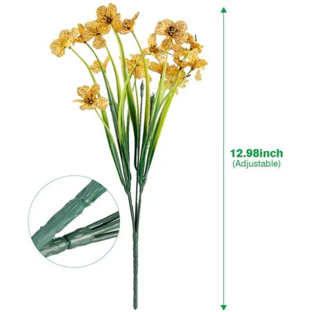 8 Bundles Artificial Flowers Outdoor UV Resistant Fake Flowers No Fade Plastic Plants Garden Porch Window Box Decorating (Yellow)