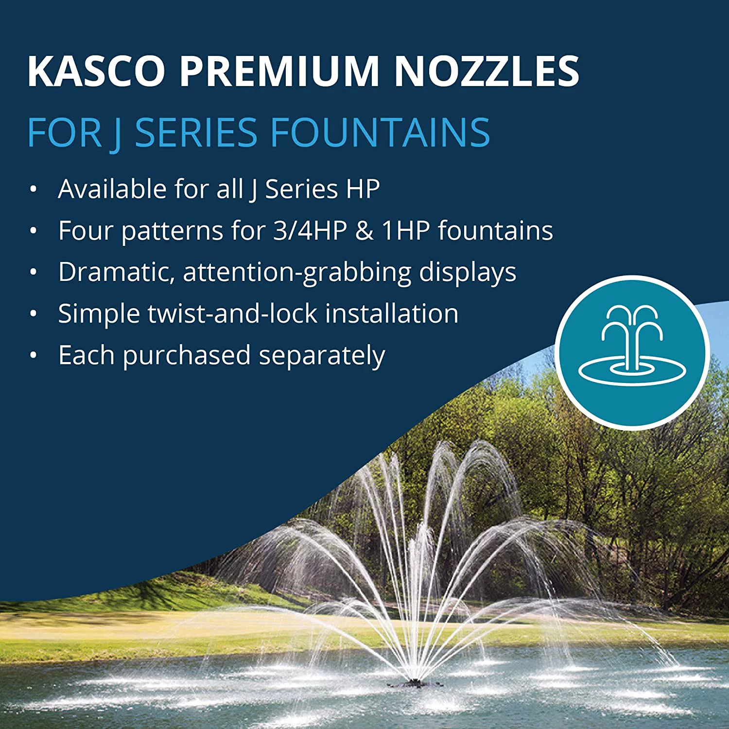 Kasco J Series 3/4 HP and 1 HP Madrone Premium Fountain Nozzles Only (Fountain not Included)
