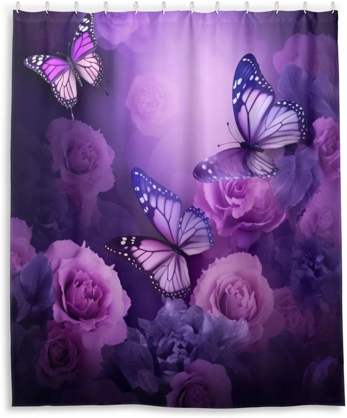 Bestwell Shower Curtain, Purple Flowers and Butterfly Bathroom Decor Waterproof Fabric with Hooks, 60x72 inch