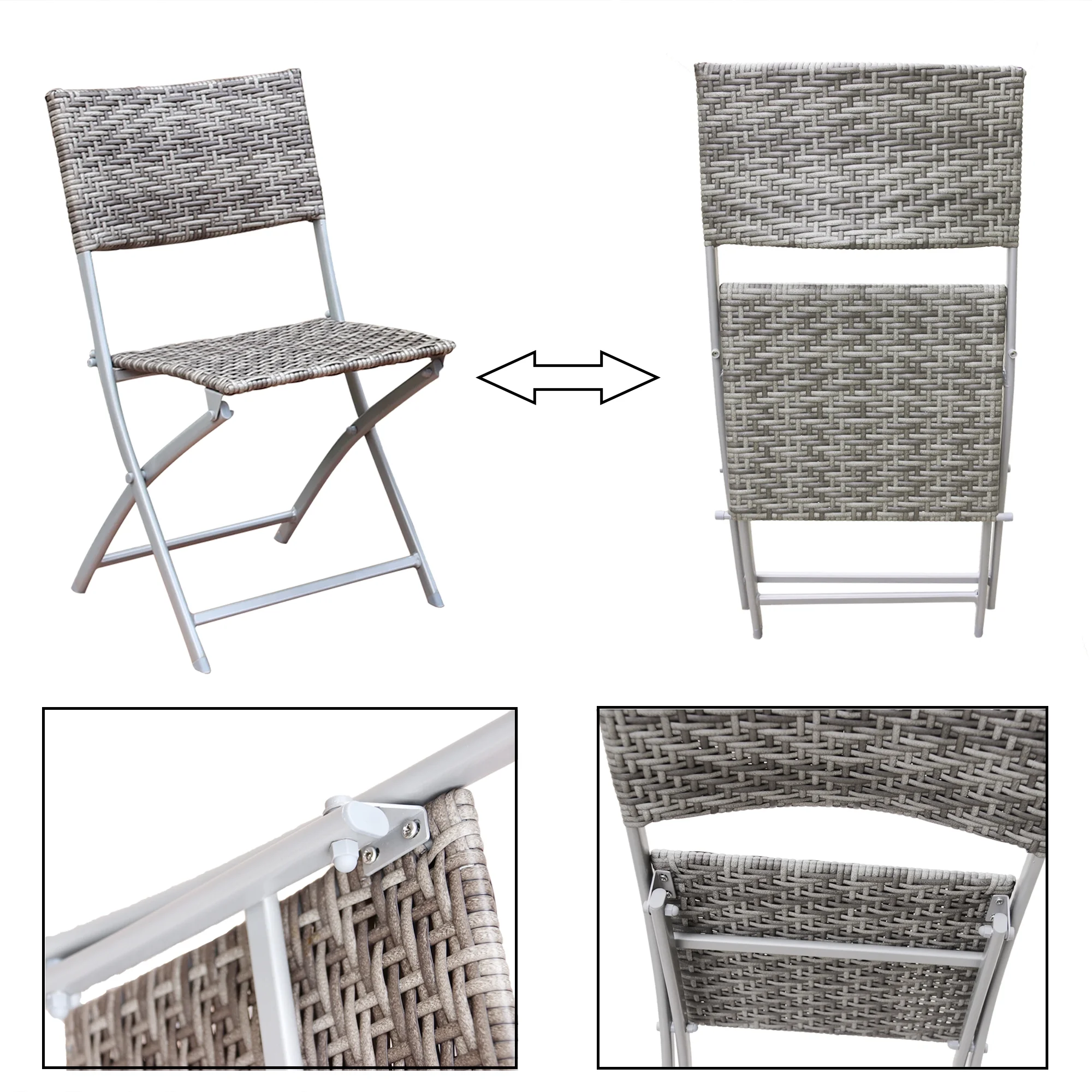 Abble 3 Pieces Grey Wicker and Steel Frame Folding Set