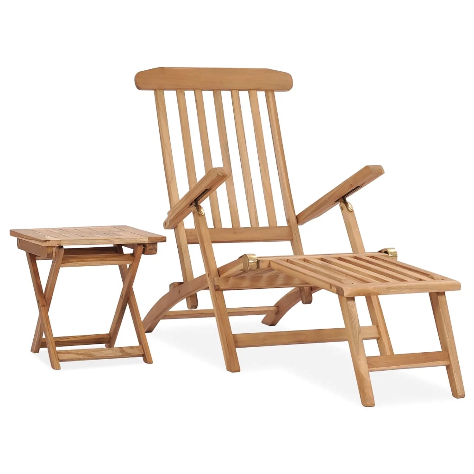 Eccomum Patio Deck Chair with Footrest and Table Solid Teak Wood
