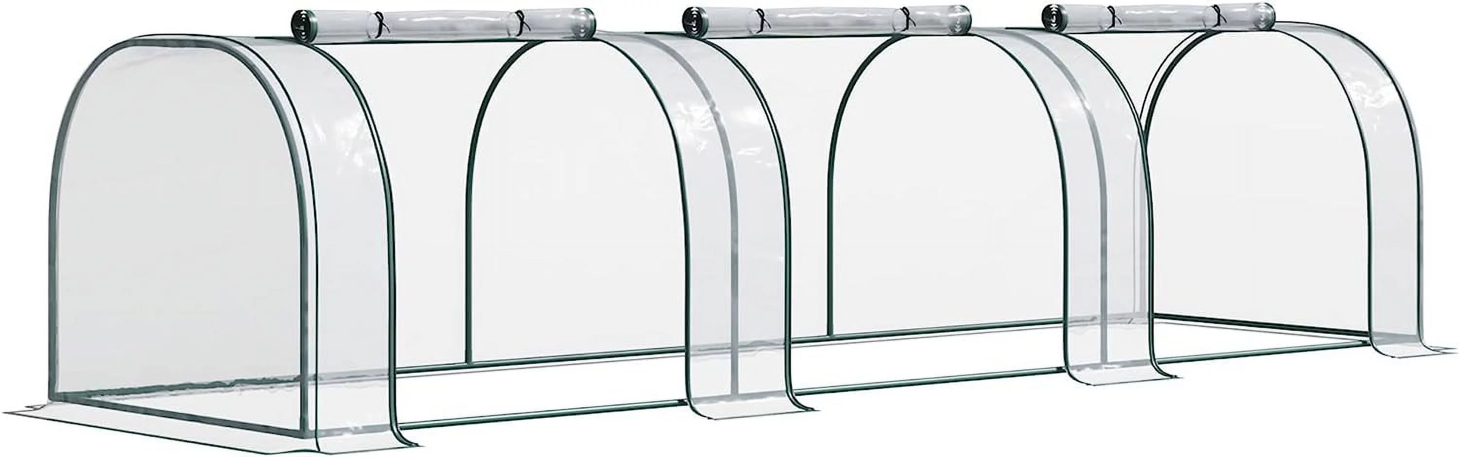 11.5' L X 3' W X 2.5' H Portable Tunneled Greenhouse With 3 Zippered Doors, Water/UV Fighting PVC Cover