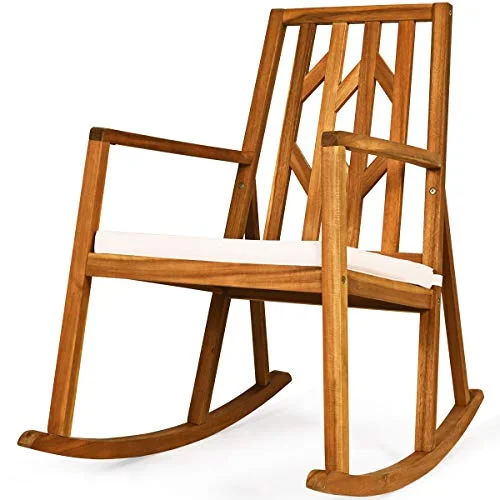 RELAX4LIFE Wooden Rocking Chair Outdoor - Oversized Patio Rocker w/High Backrest, Long Armrest, Removable Soft Cushion, Porch Rocking Chair for Backyard, Garden, Patio Rocking Chair (1, White)