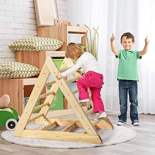 Wooden Climbing Triangle Ladder, Toddler Triangle Climber with 3 Different Climbing Ladders for Kids 3 Years Old+, Indoor Playful Climbers to Develop Strength, Balance and Motor Skills