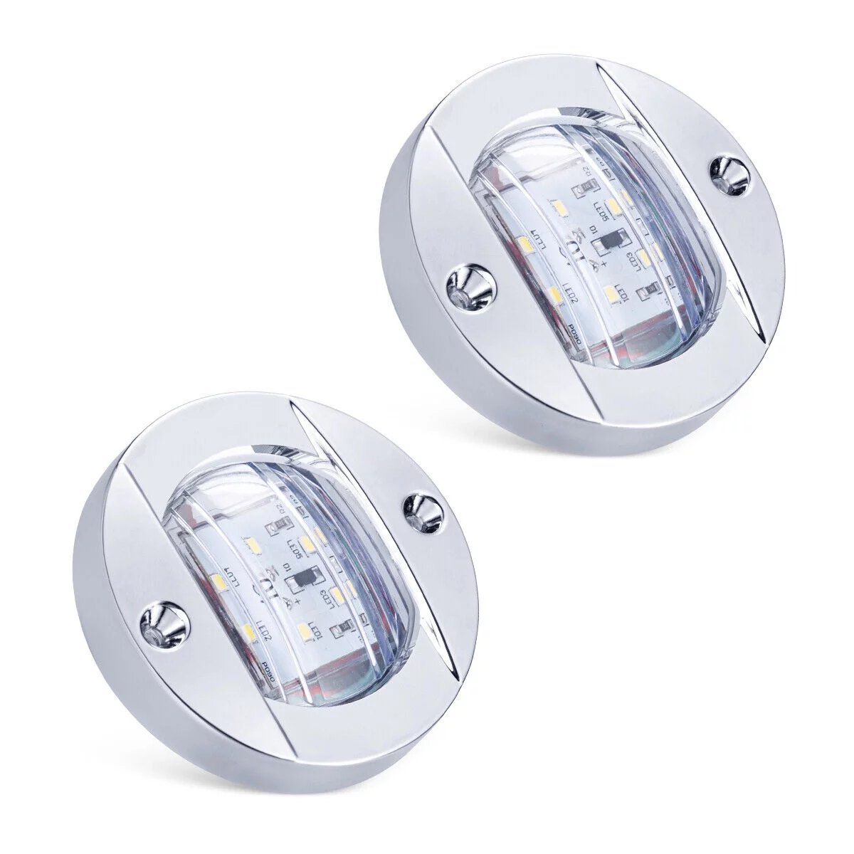 2X Round Marine Boat LED Courtesy Lights Cabin Deck Stern Navigation Light White