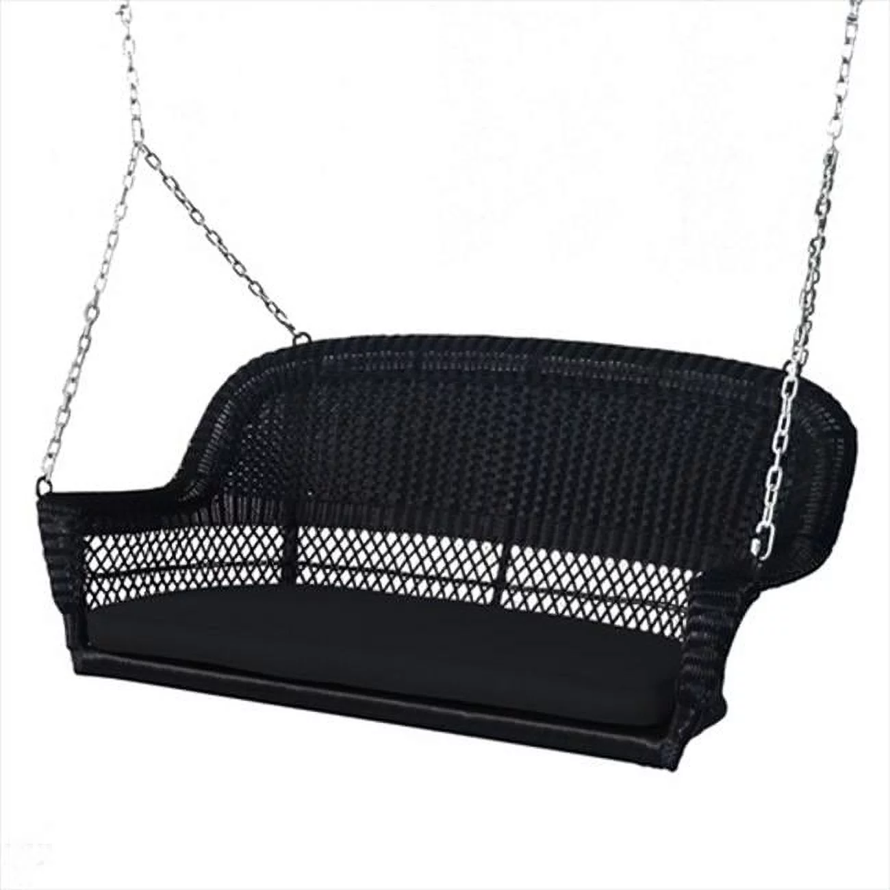 Jeco  Black Wicker Porch Swing - Black Cushion