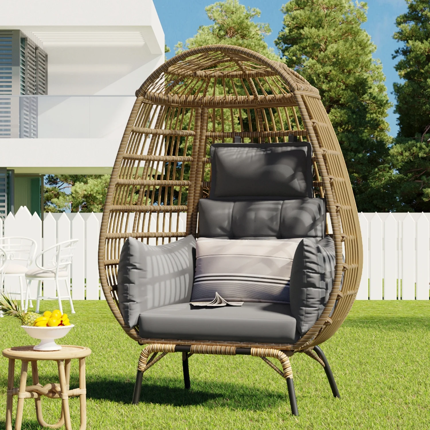Comfortable and Stylish Egg-shaped Chair with Removable Cushion - Perfect for Relaxing in Courtyard  Garden  or Balcony Settings