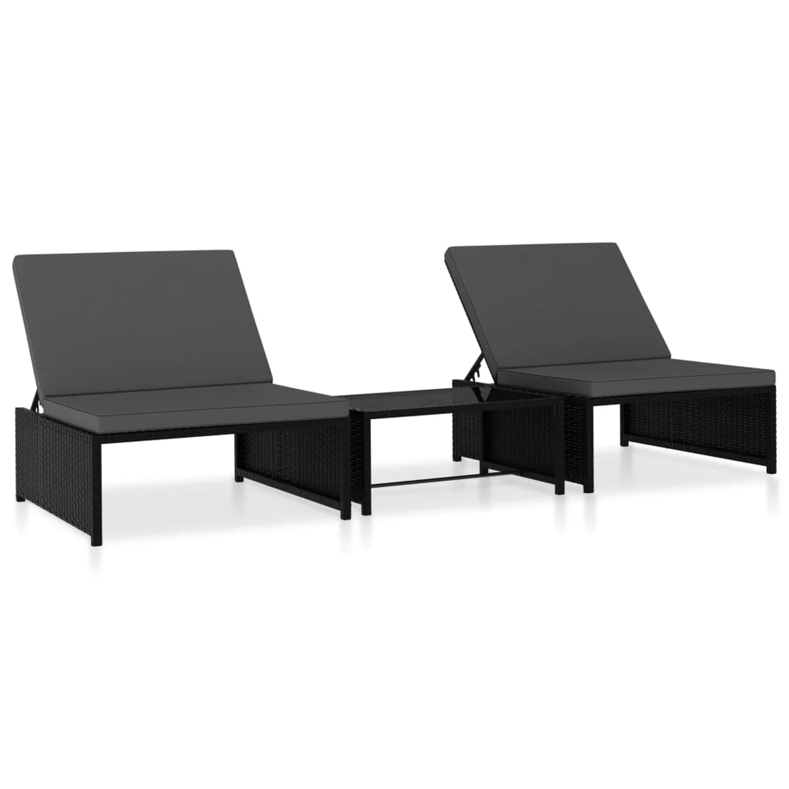Suzicca Sun Loungers 2 pcs with Table Poly Rattan Black