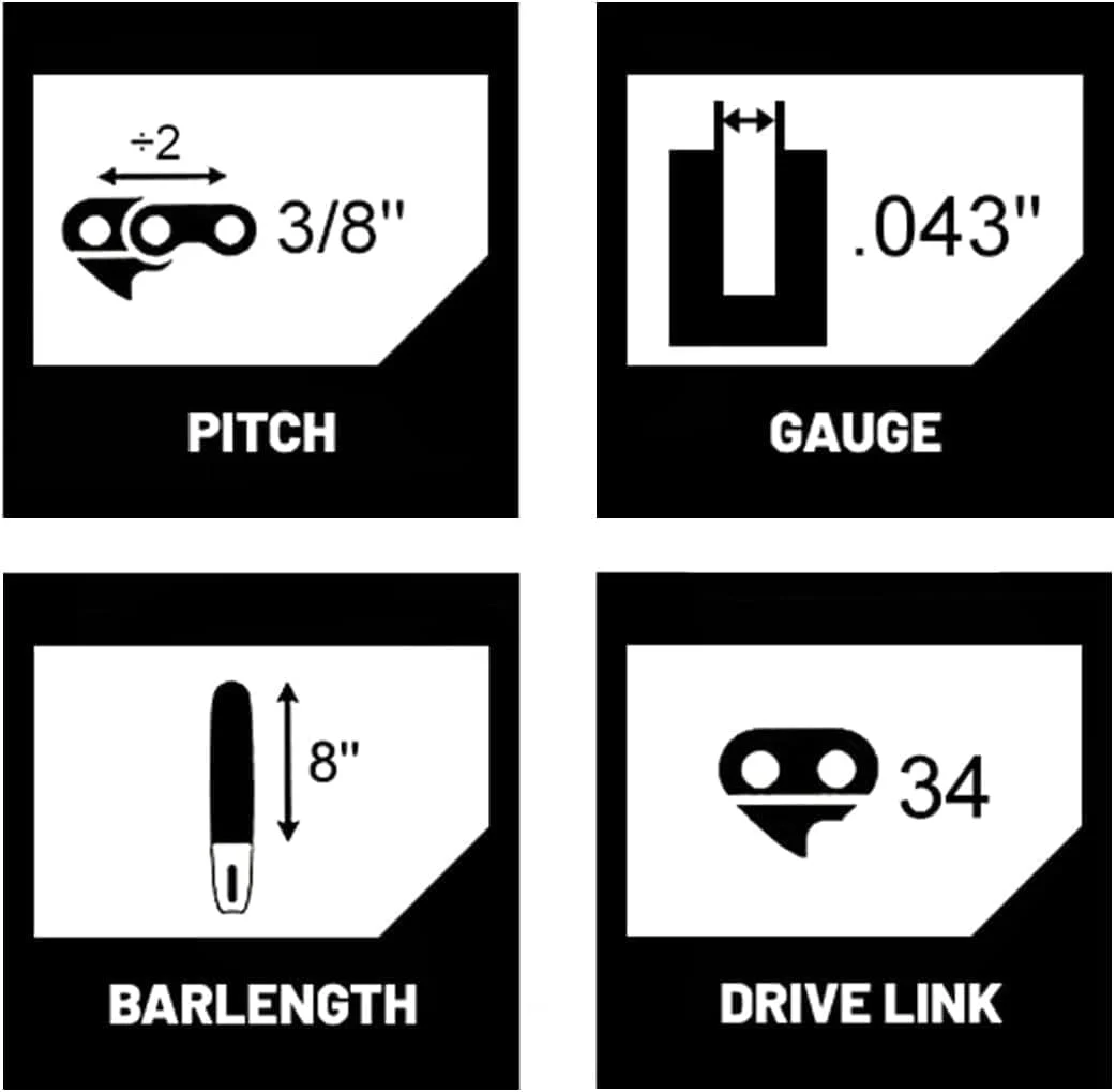 8 Inch Pole Saw Chain 90PX034G R34 Fit For Ryobi 901289001 Homelite UT-43160 30254EG RY43160 PS720 Pole Saw Parts 34 Drive Links 3/8