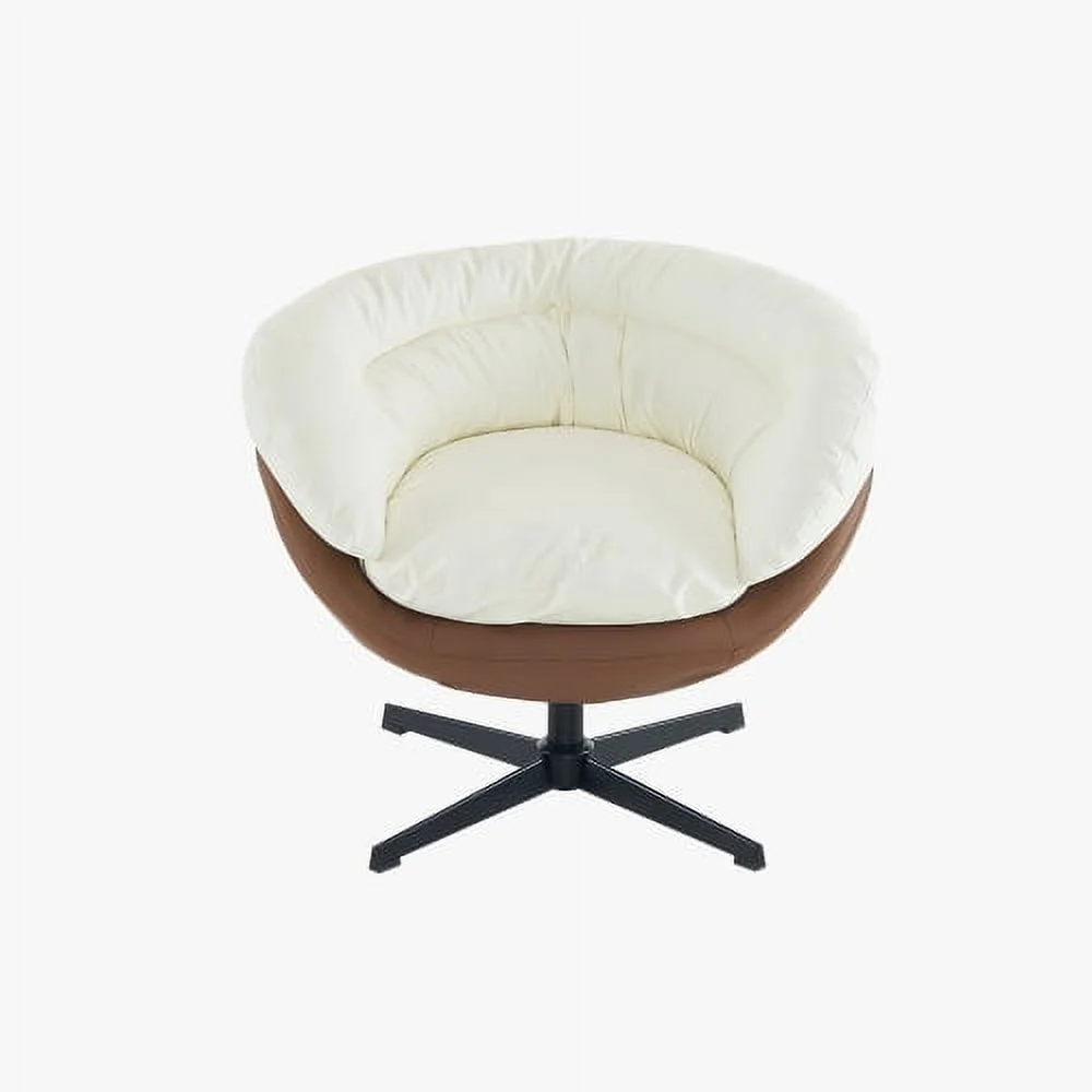LEIYEHOOM Modern Leisure Chair  Degree Swivel Cuddle Barrel Accent Sofa Chairs  Round Armchairs with Wide Upholstered  Fluffy Seat Cushion and Back  Two Tone ( Brown and White )