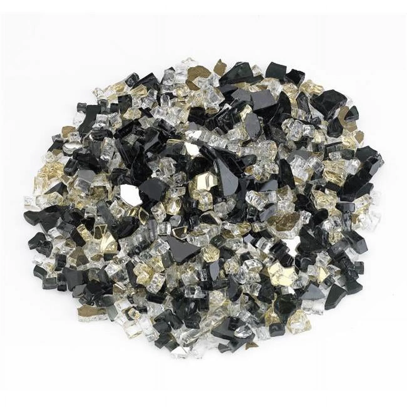American Fire Glass  0.5 in. Las Vegas Reflective Fire Pit Glass, Black, White & Yellow - 10 lbs