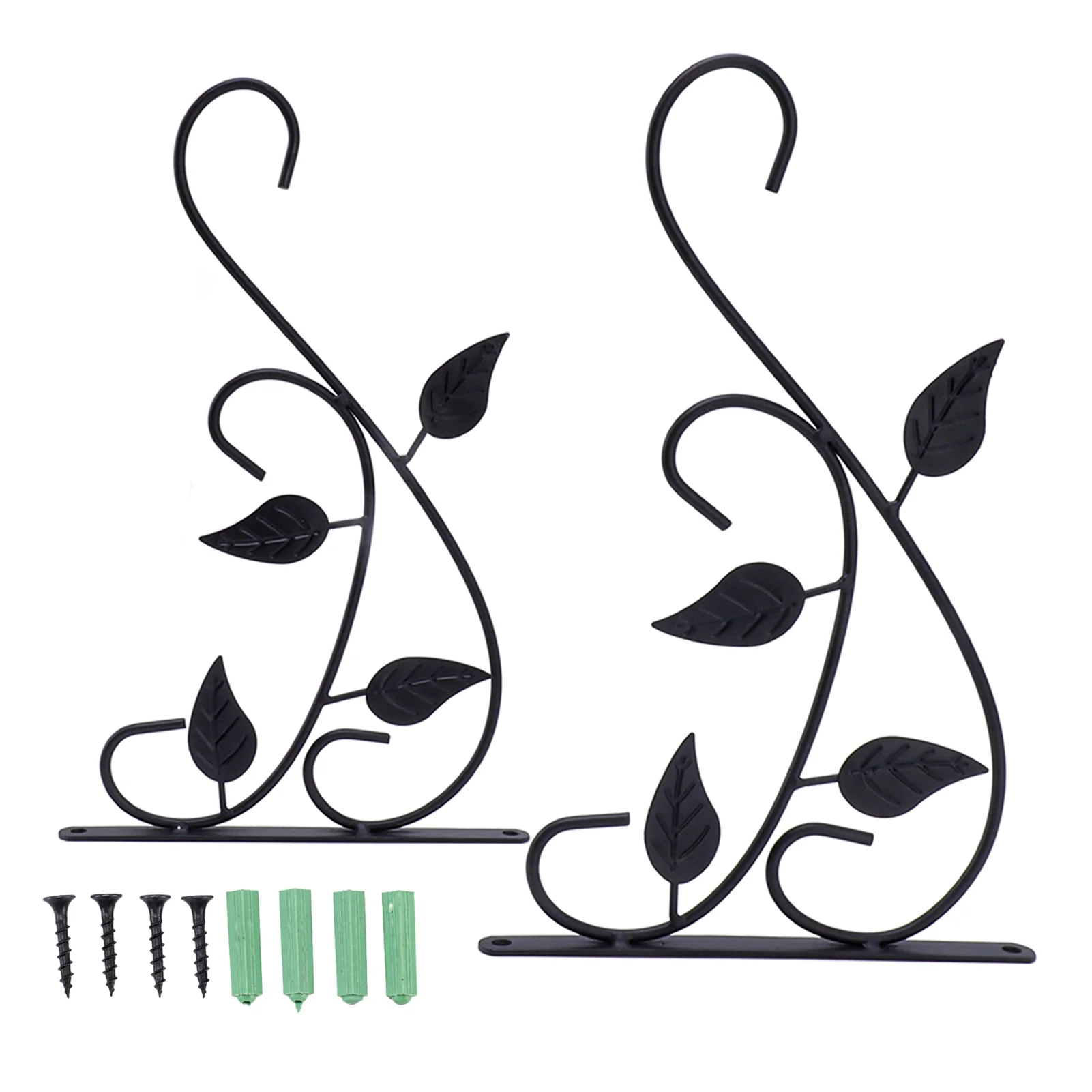 Verdant Touch Plants Brackets 2pcs Hanging Plant Bracket Heavy Duty Rust Resistant Durable Iron Art Outdoor Planter Hanger Hooks Black