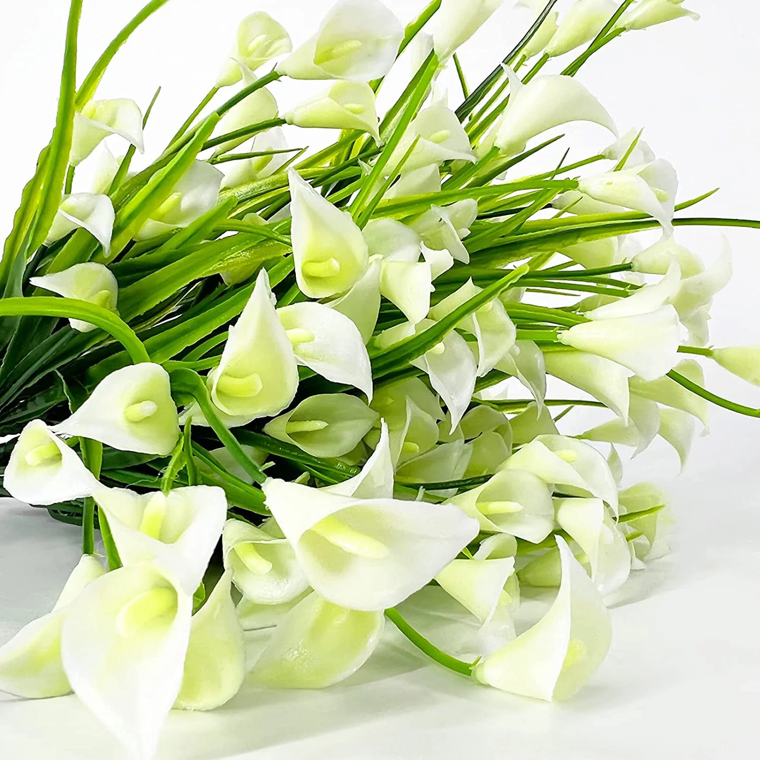 Sinhoon 20 Bundles Calla Lily Artificial Flowers Plants Outdoor Decorations, UV Resistant Faux Fake Plants Plastic Spring Flower Indoor Outside Hanging Planter Home Kitchen Garden Porch Decor (White)
