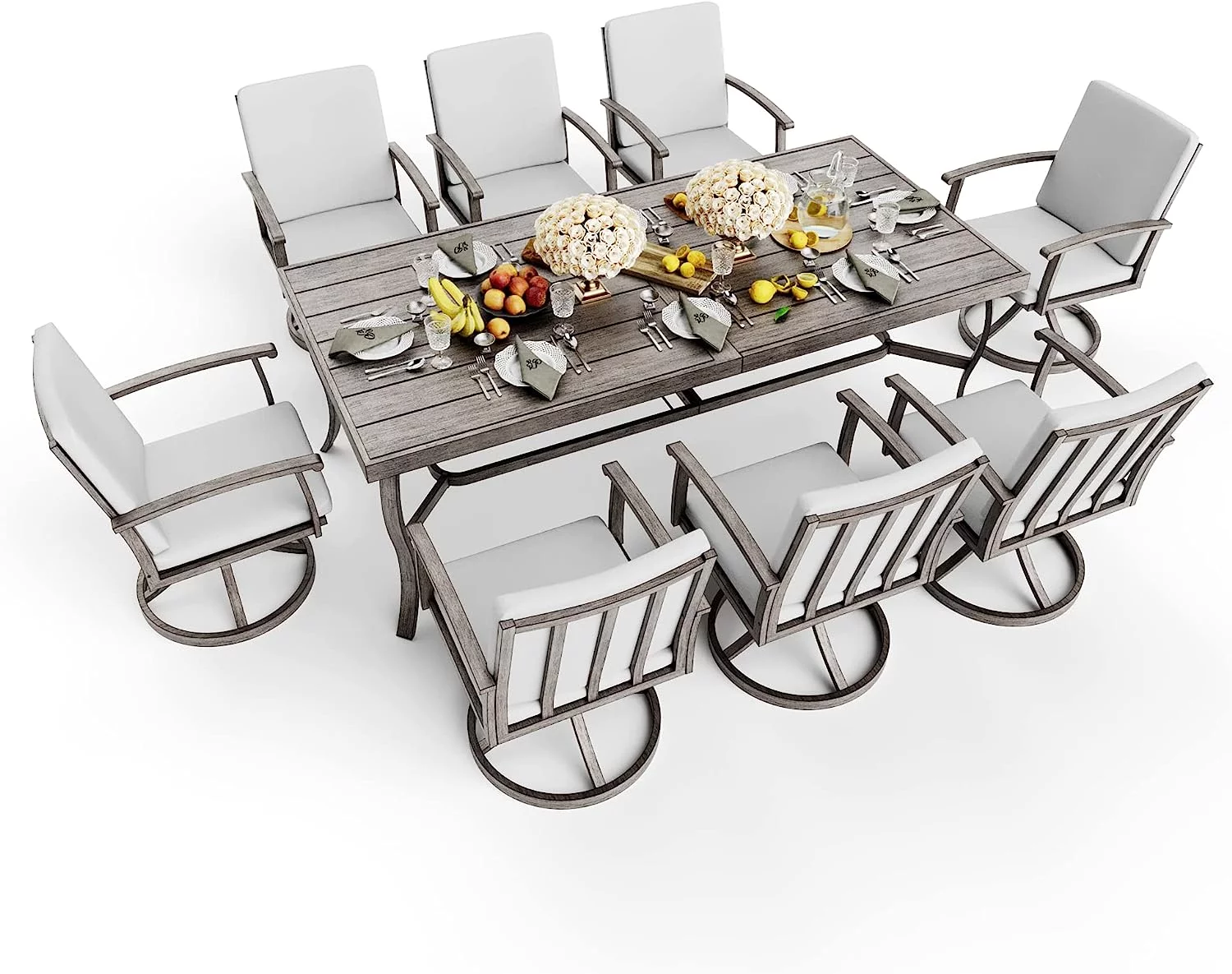 9 Piece Patio Dining Set  Aluminum Outdoor Dining Set  Aluminum Dining Table and Chairs Set  Patio Dining Furniture with Aluminum Table  Chairs and Washable Cushions (Gray)