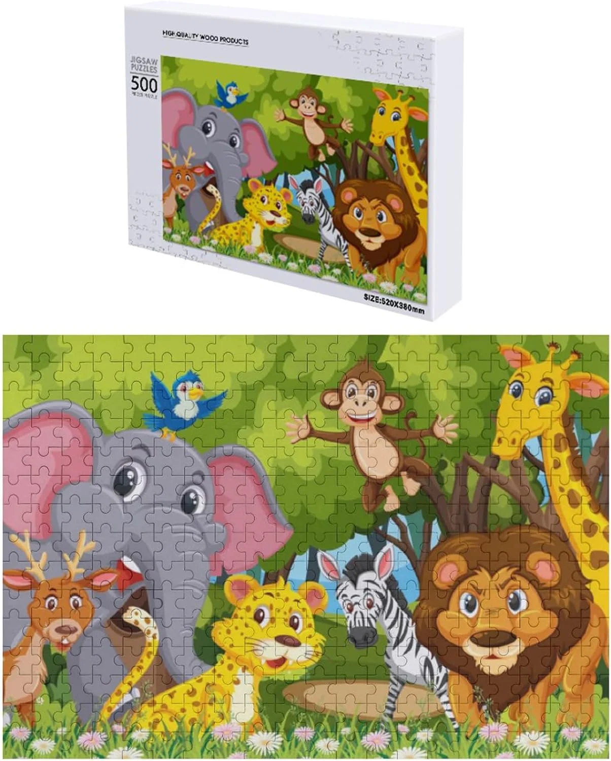 Dreamtimes 1000 Pieces Wooden Jigsaw Puzzle for Kids Adults - Jungle Animals Elephant Monkey Lion Puzzles Game