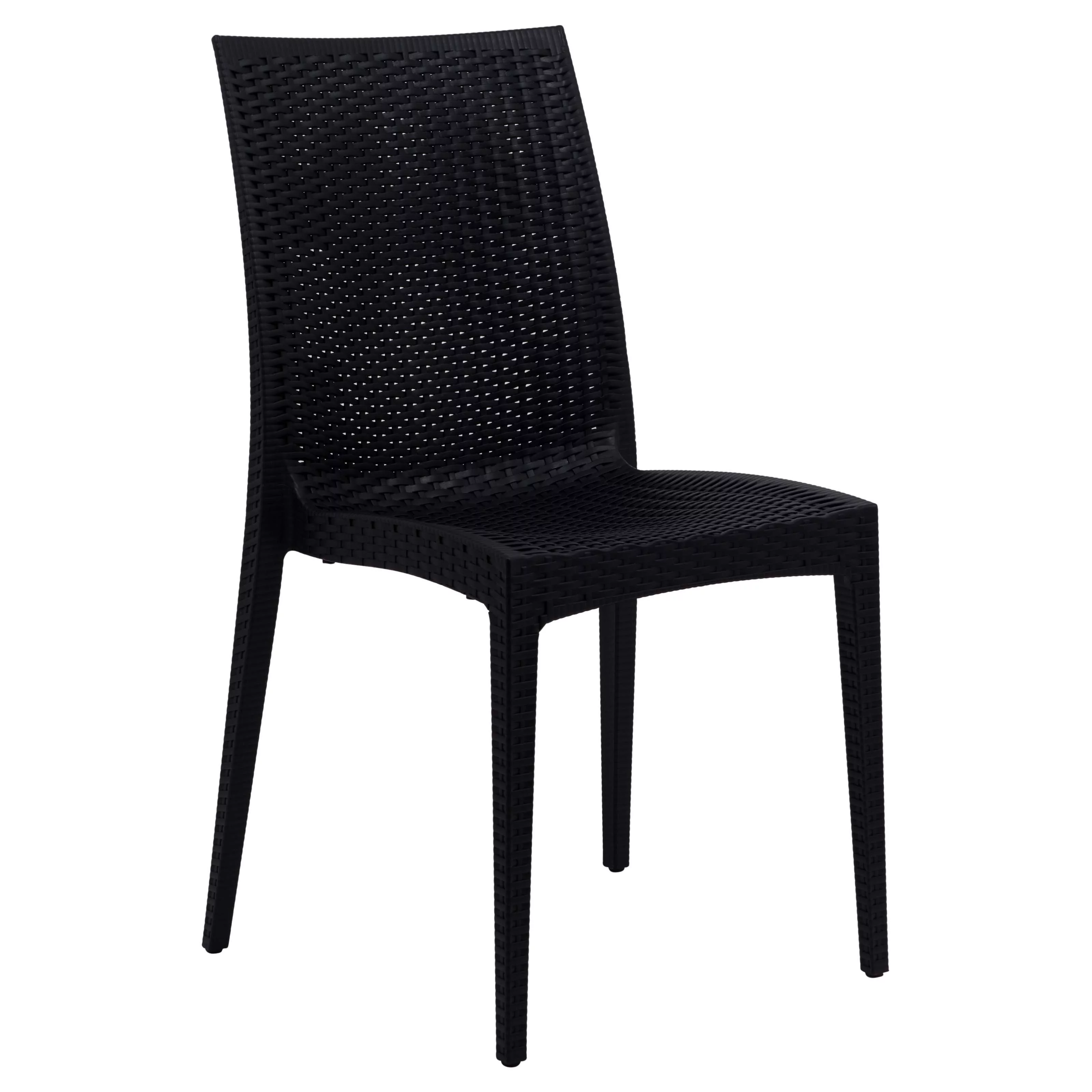 LeisureMod Weave Mace Indoor Outdoor Dining Chair in Black