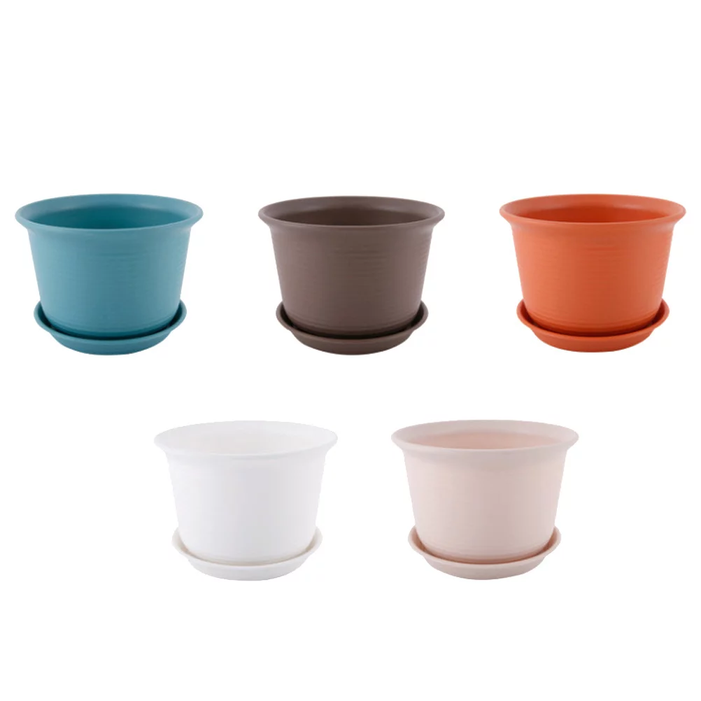 5Pcs Plastic Flowerpot Home Office Ceramic Simulation Planter with Drainage Hole