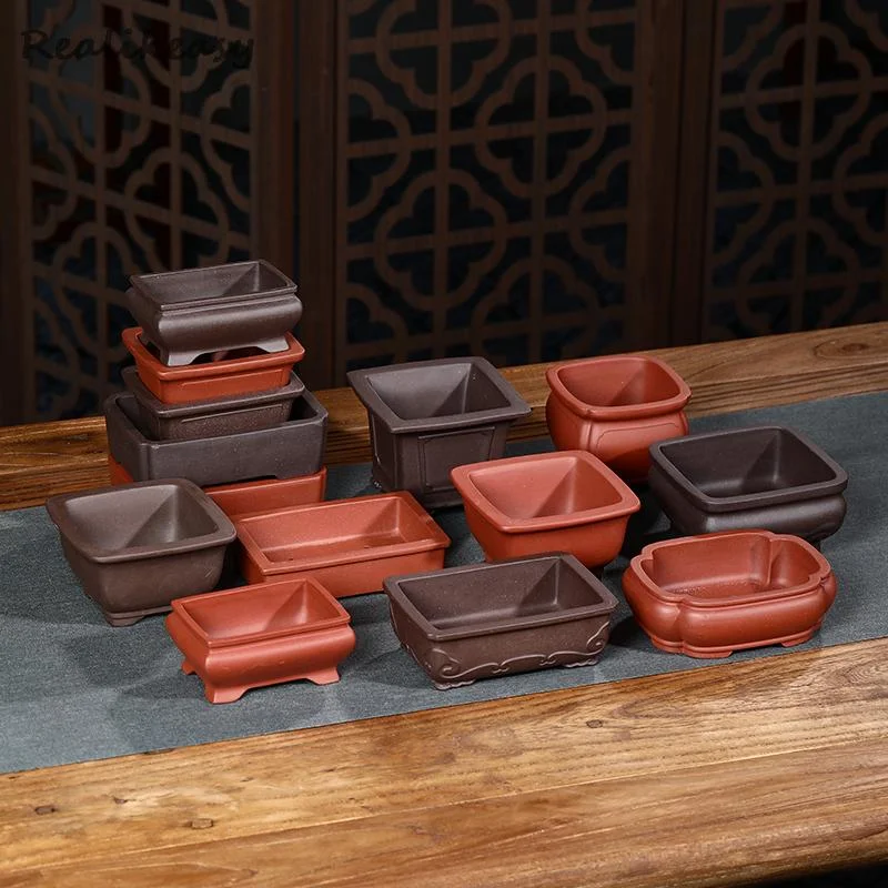 Solid Color Purple Clay Flower Pot Retro Small Bonsai Flower Simple Succulent Flower Potted Plant  For  Office Decor LB554