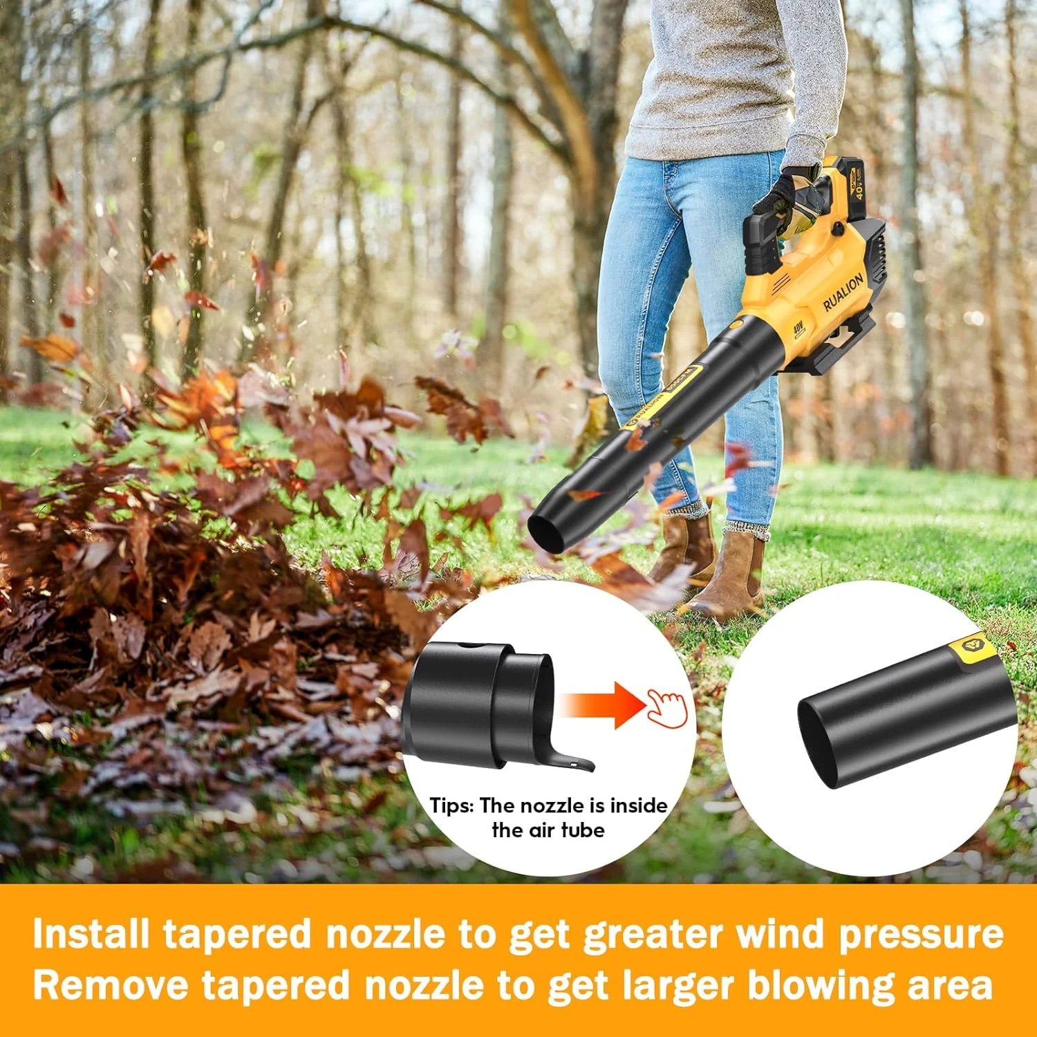 RUALION Leaf Blower Cordless Up to 620 CFM 180 MPH-40V Electric Cordless Leaf Blowers with 6.0 Ah Battery and Charger-Battery Powered Blowers for Lawn Care, Patio, Blowing Leaves