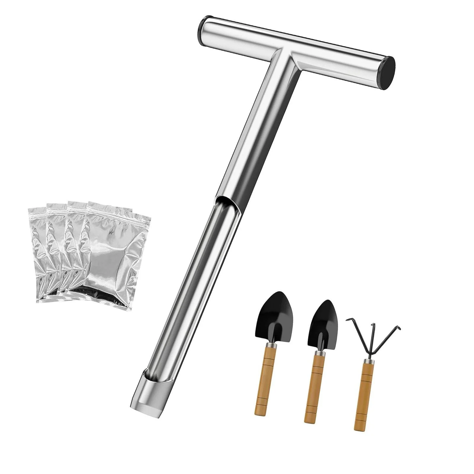 simhoa Soil Sample Rod Stainless Steel Waterproof Sampling Tools Device T Shaped Handle Soil Test Set Garden Tools for Backyard Lawn