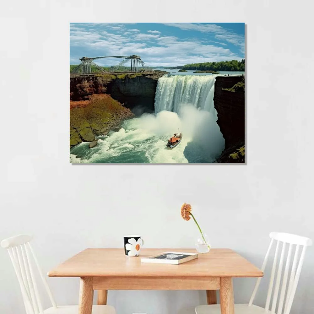 Chilfamy Niagara Falls Waterfall Poster Canvas Print Wall Art Holiday Gift Bathroom Living Room Bedroom Home Decor (20x16 Inch Framed)