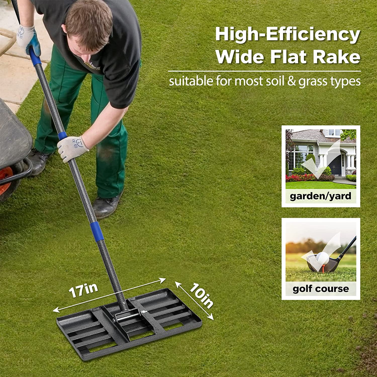 Lawn Leveling Rake, 5 FT Metal Lawn Leveler Heavy Duty, 17