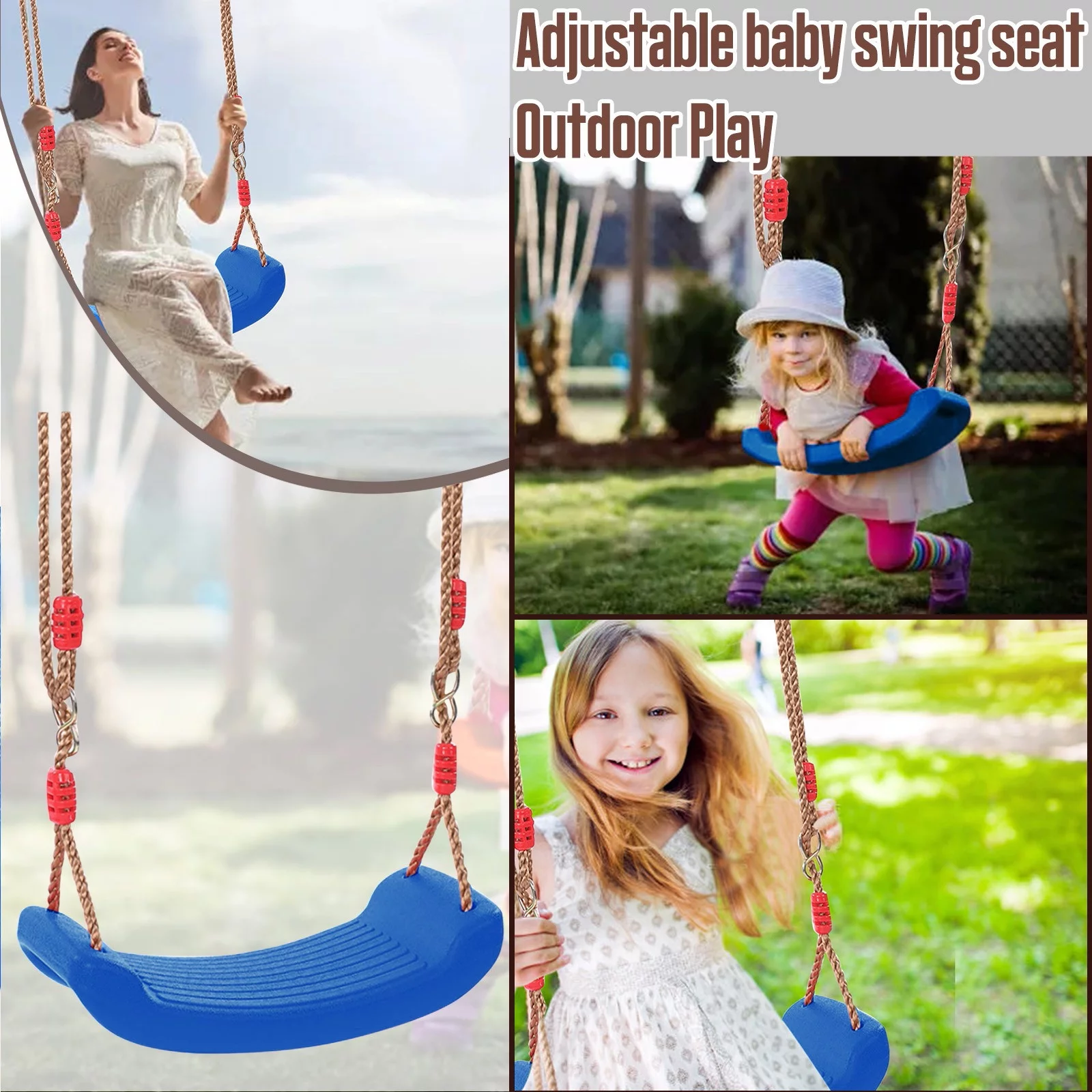 Baby Kids Children Toy Indoor Outdoor Garden Swing Seat U Type Adjustable Rope Party Set Fun 55 65 75 85 Cm 12er Pack 60 X 60cm