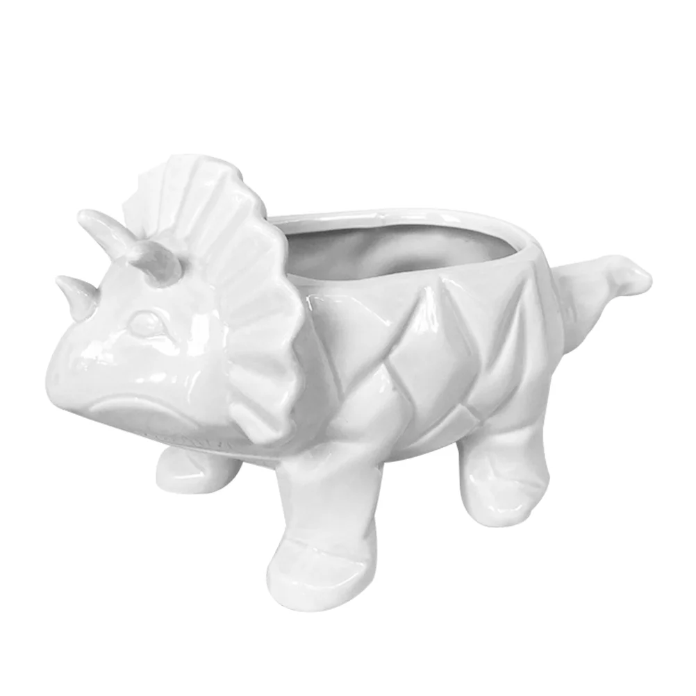 Gongxipen 1PC Fleshy Flower Pot Ceramics Triceratops Shape Flowerpot Succulent Container Desktop Adornment (White)