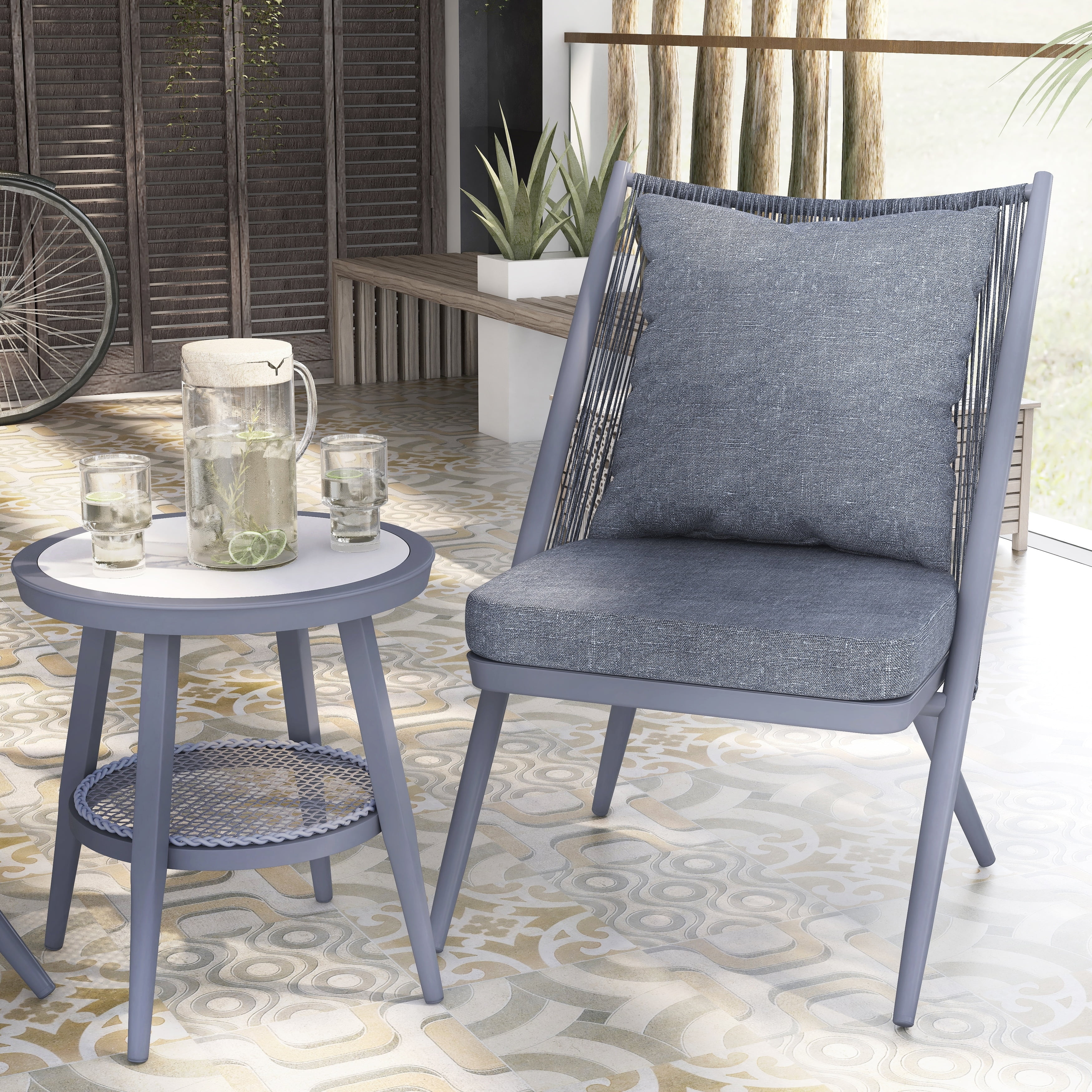 Furniture of America Delgado Bohemian Aluminum 3-Piece Patio Chair and Slate Top Table Set by  Grey