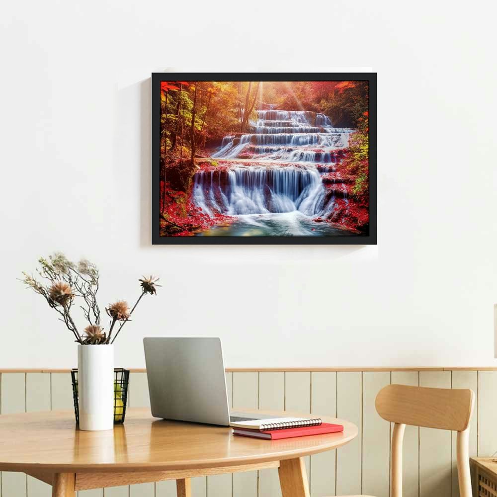 HOMICOZI  Waterfalls Canvas Wall Art Decor Red Trees Forest Landscape Canvas Falls Picture for Living Room Bedroom Office Home Decorations Stretched and Framed Ready to Hang