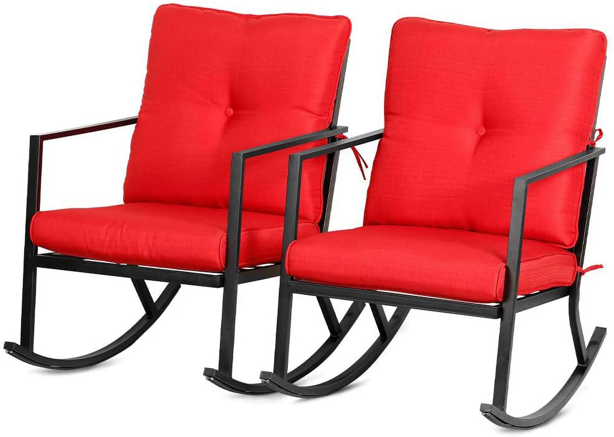 Patio Rocker Chair Rocking Chairs 2 Piece Modern Outdoor Furniture Red Thick Cushions, Black Steel Frame