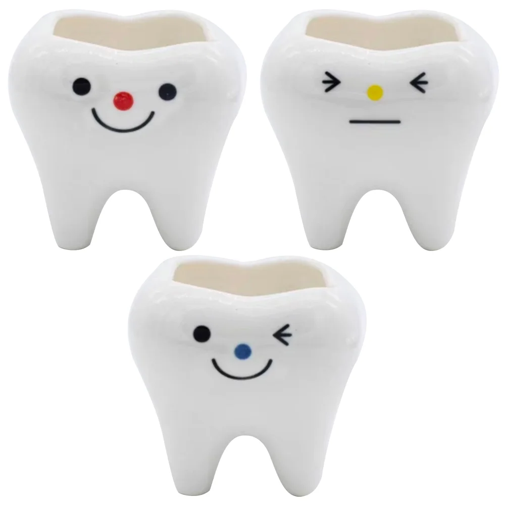 3pcs Teeth Shaped Plant Pots Small Ceramics Flowerpot Succulents Bonsai Planter Pots